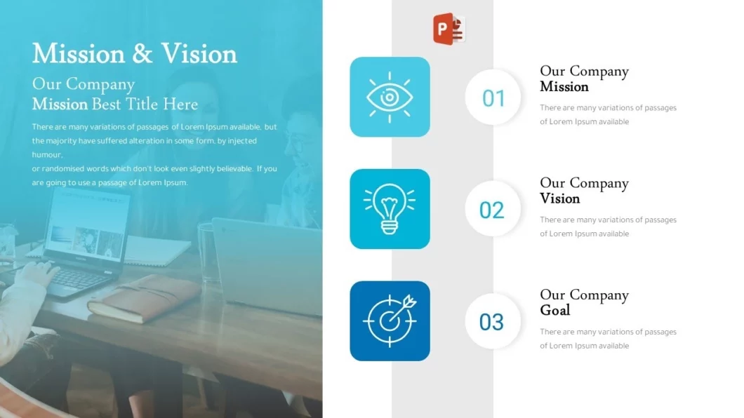 تصميم شريحة متميزة لثلاثة اختيارات  لعرض الافكار في برنامج بوربوينت