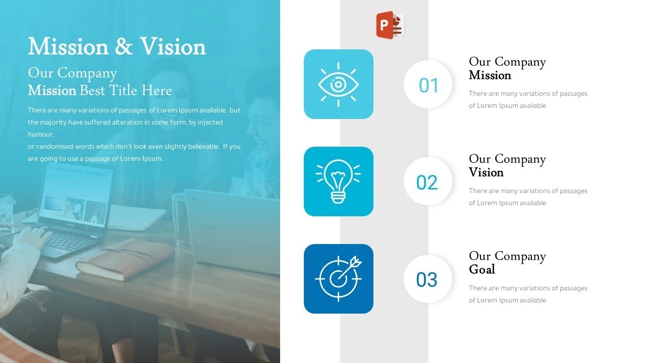 تصميم شريحة متميزة لثلاثة اختيارات  لعرض الافكار في برنامج بوربوينت