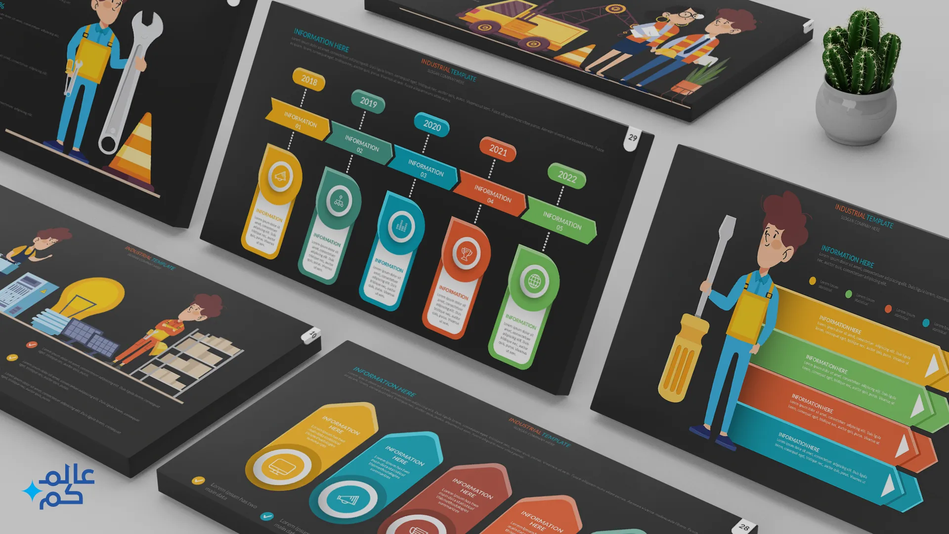 قالب بوربوينت 680 شريحة للمشاريع الهندسية بأكثر من ثيم لوني مع ملحقات تصميم متميزة وشرائح انفوجرافيك لعرض الأفكار
