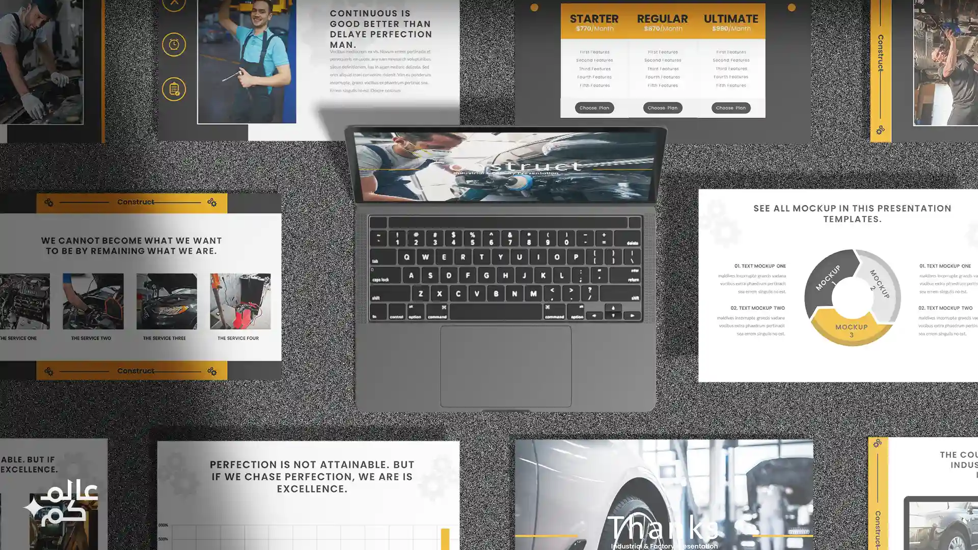 قالب بوربوينت 36 شريحة لصيانمة السيارات بأكثر من ثيم لوني مع ملحقات تصميم متميزة وشرائح انفوجرافيك لعرض الأفكار