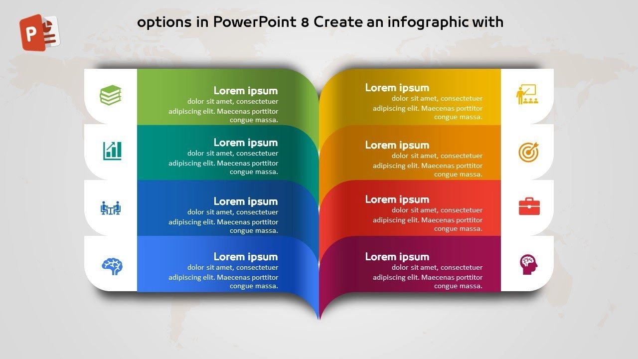 انفوجرافيك ثمانية خيارات مميزة في برنامج بوربوينت