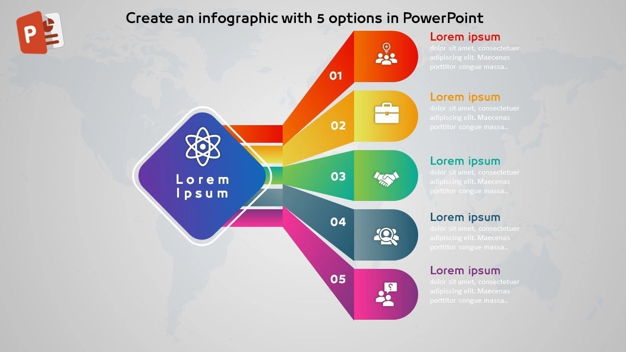 انفوجرافيك خمسة خيارات احترافية للمشاريع في برنامج بوربوينت