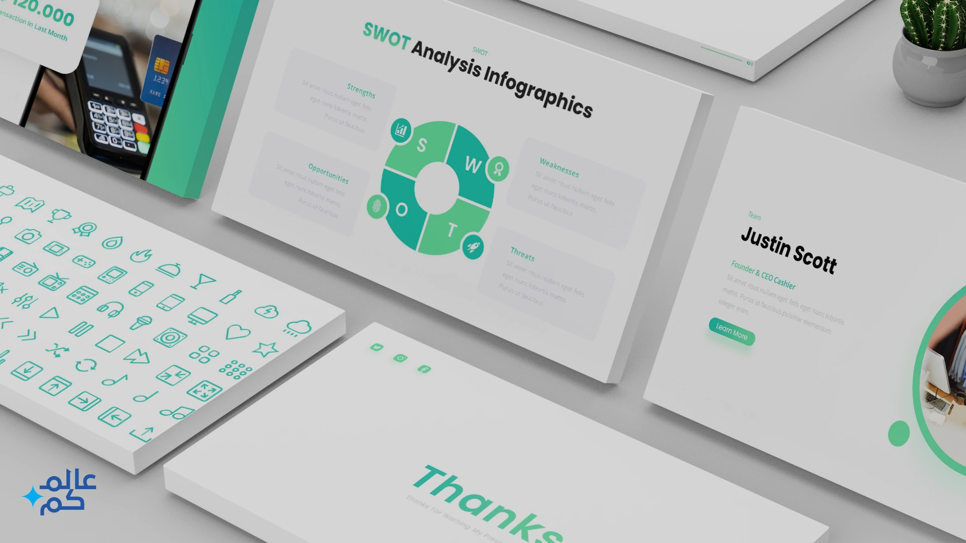 قالب بوربوينت 40 شريحة للمشاريع وأعمال الكاشير بتصميم إبداعي بأكثر من ثيم لوني مع ملحقات تصميم متميزة وشرائح انفوجرافيك لعرض الأفكار