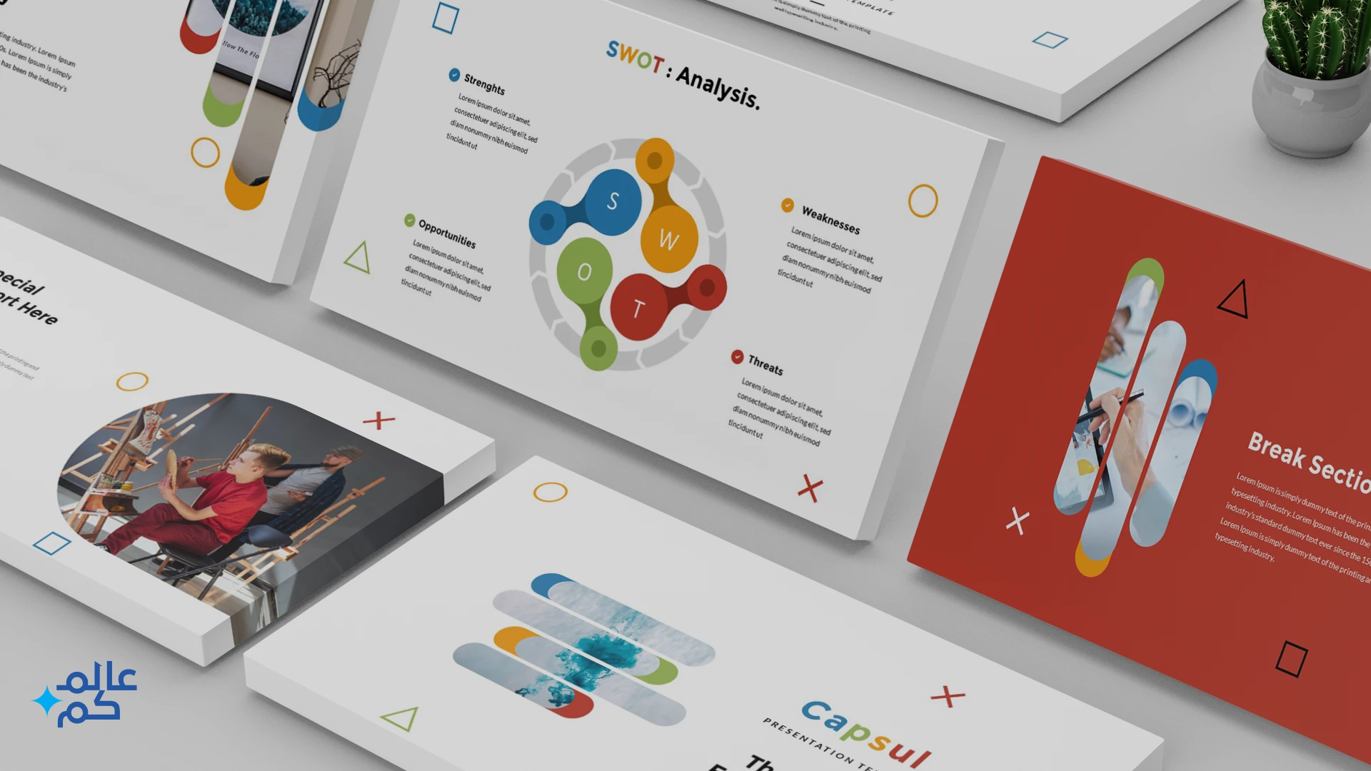 قالب بوربوينت 150 شريحة للمشاريع والأعمال بتصميم إبداعي بأكثر من ثيم لوني مع ملحقات تصميم متميزة وشرائح انفوجرافيك لعرض الأفكار