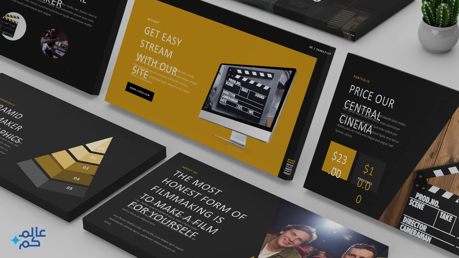 قالب بوربوينت 36 شريحة للمشاريع والسينمائية بأكثر من ثيم لوني مع ملحقات تصميم متميزة وشرائح انفوجرافيك لعرض الأفكار