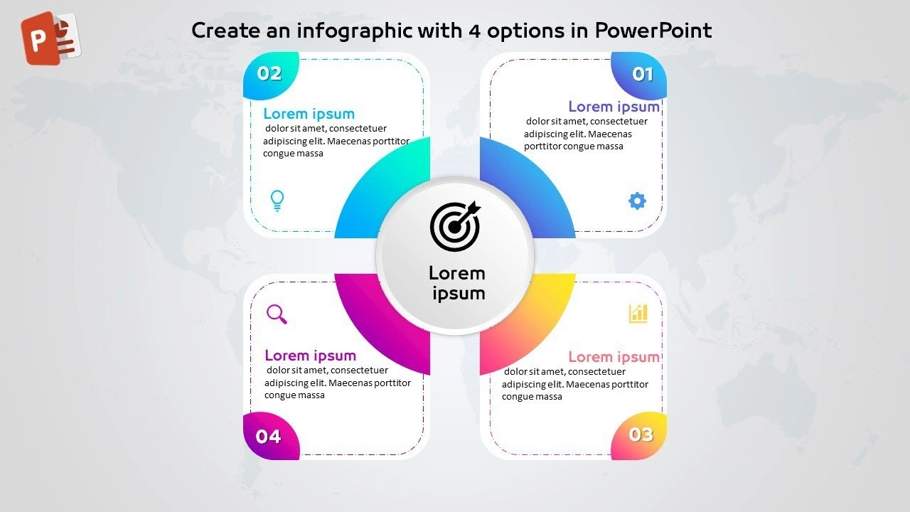 انفوجرافيك أربعة خيارات مميزة في برنامج بوربوينت