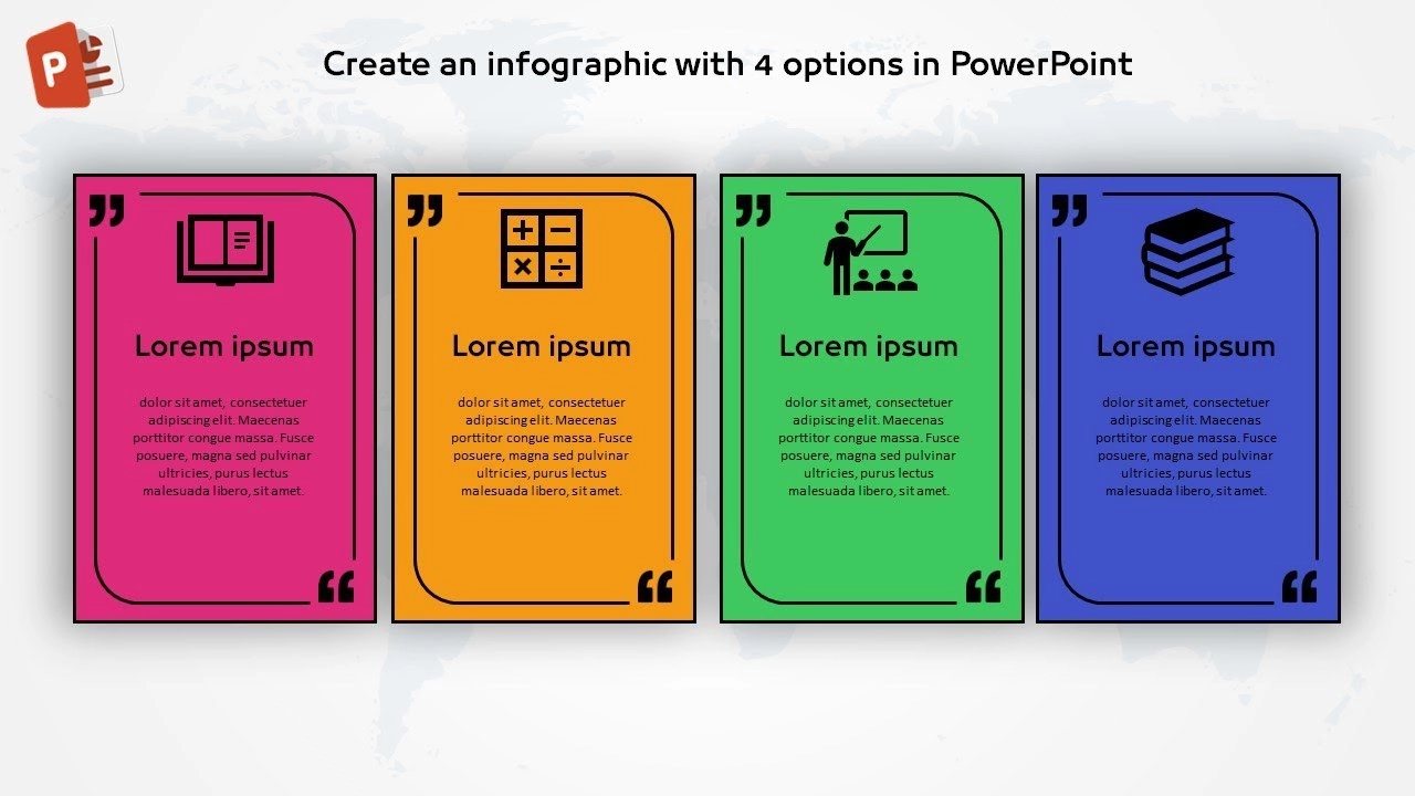 انفوجرافيك أربع خيارات مميزة في برنامج بوربوينت