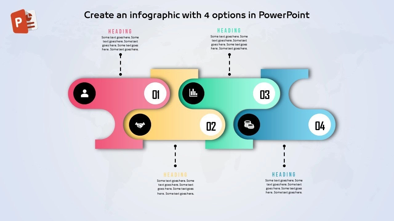 انفوجرافيك أربعة خيارات مميزة في برنامج بوربوينت