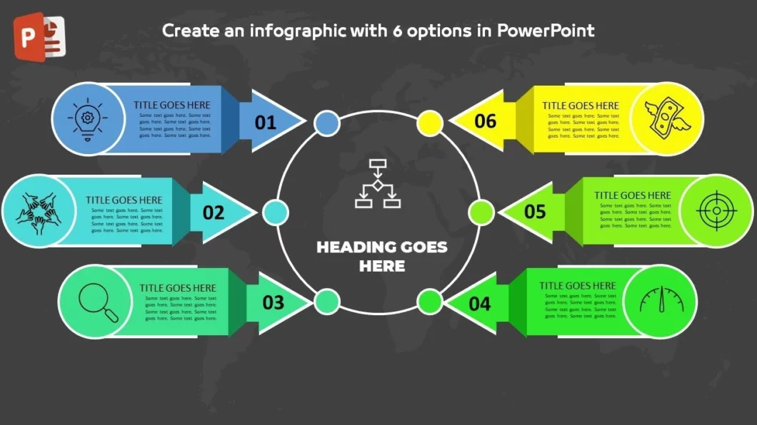 انفوجرافيك ستة مميزة خيارات في برنامج بوربوينت