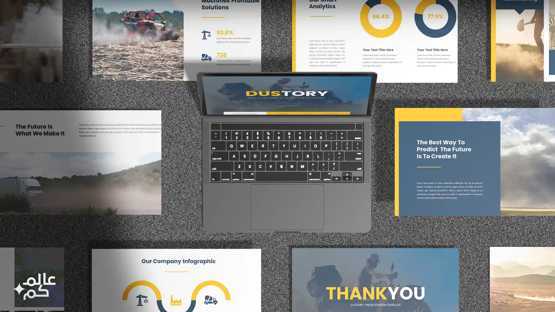 قالب بوربوينت 35 شريحة عن تلوث البيئة والغبار مع ملحقات تصميم متميزة وشرائح انفوجرافيك لعرض الأفكار