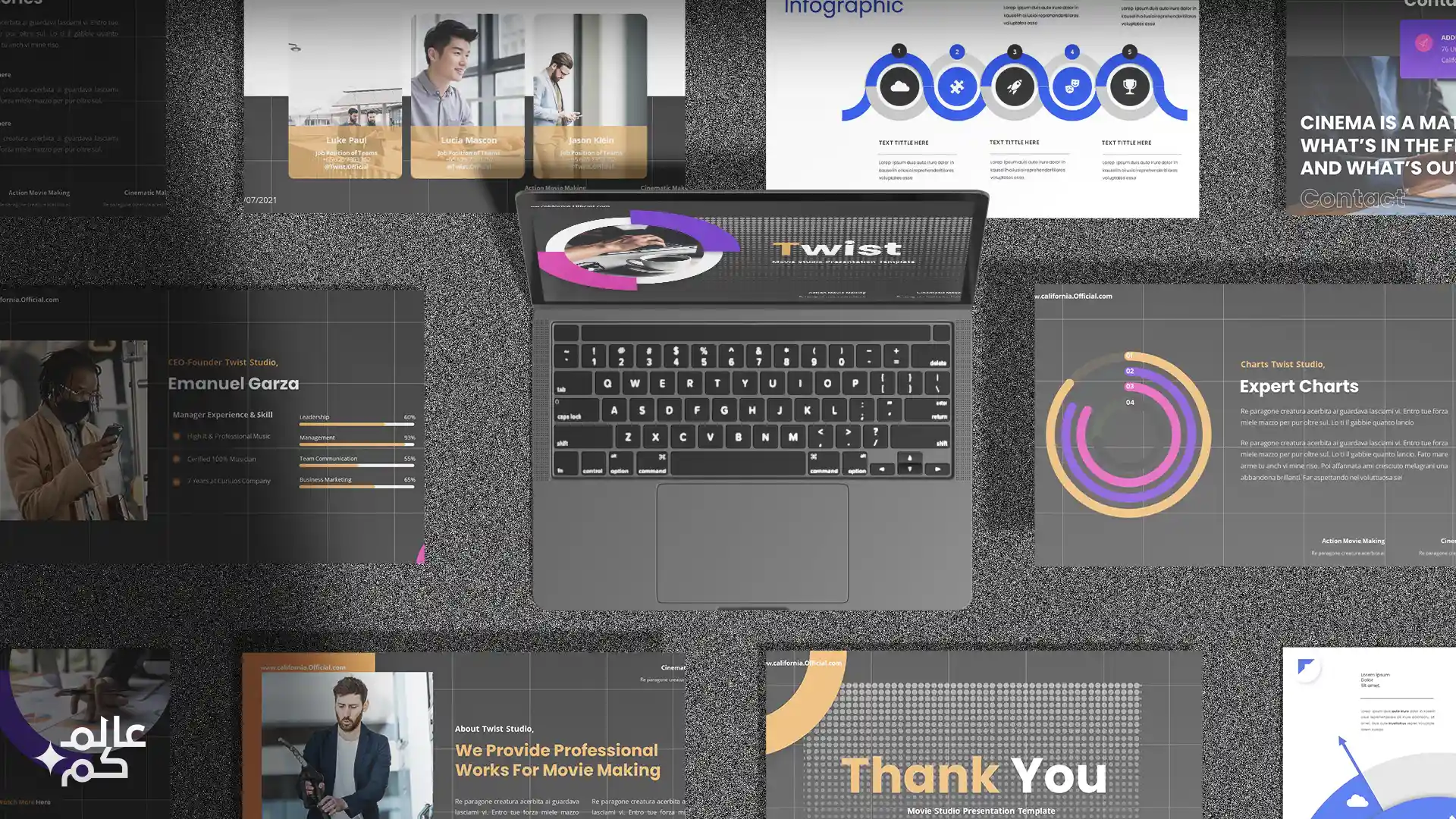 قالب بوربوينت 45شريحة للمشاريع والأعمال مع ملحقات تصميم متميزة وشرائح انفوجرافيك لعرض الأفكار