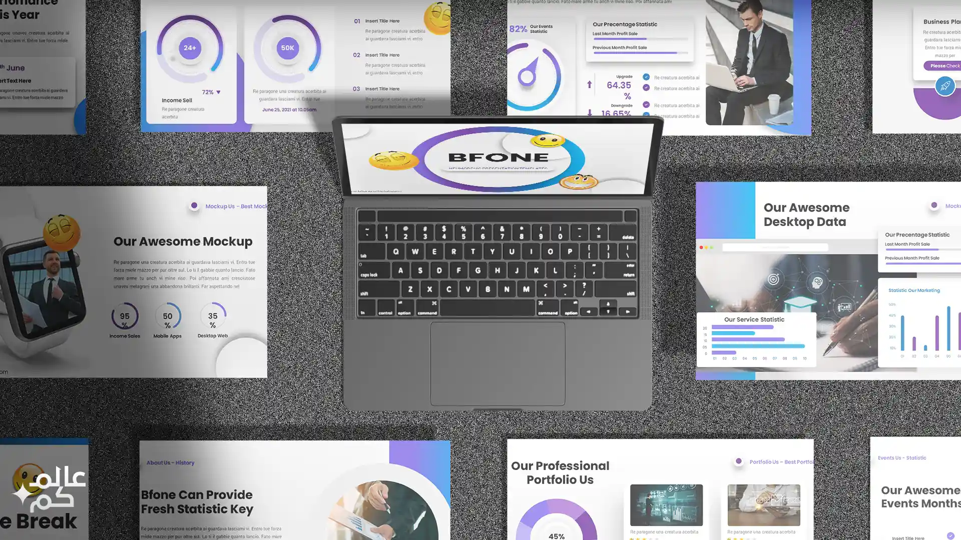 قالب بوربوينت 40 شريحة للمشاريع والأعمال مع ملحقات تصميم متميزة وشرائح انفوجرافيك لعرض الأفكار