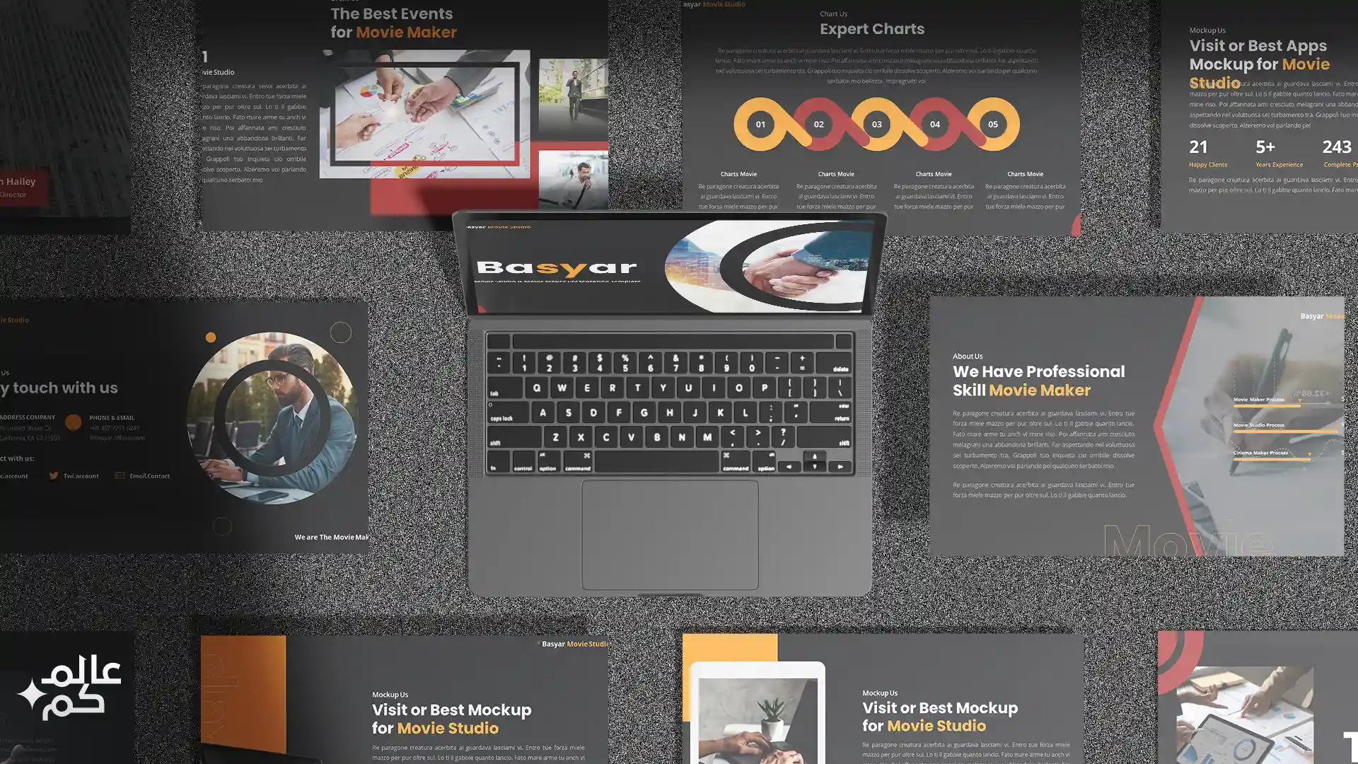 قالب بوربوينت 40 شريحة للمشاريع والأعمال مع ملحقات تصميم متميزة وشرائح انفوجرافيك متميزة