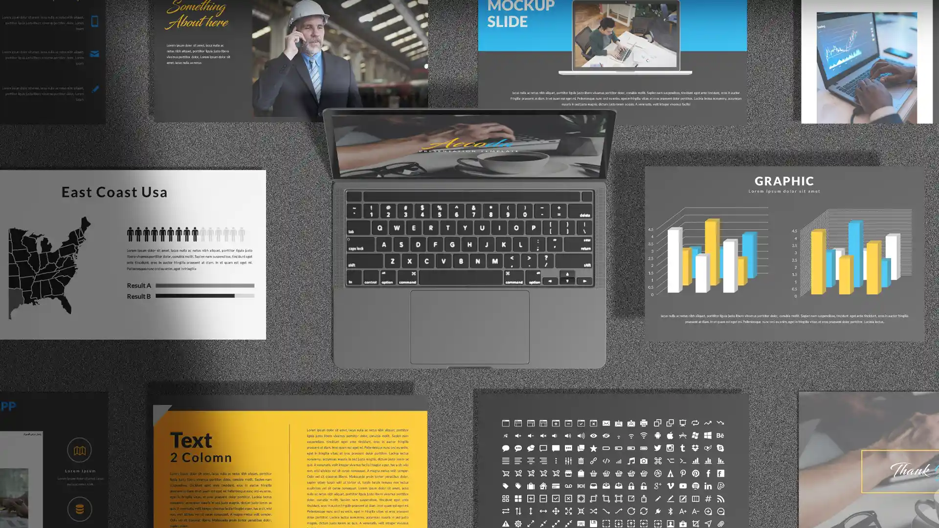 قالب بوربوينت 40 شريحة للمشاريع والأعمال مع ملحقات تصميم متميزة وحزمة أيقونات