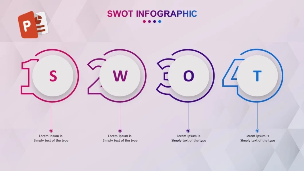 مخطط انفوجرافيك لمخطط SWOT احترافي في برنامج بوربوينت