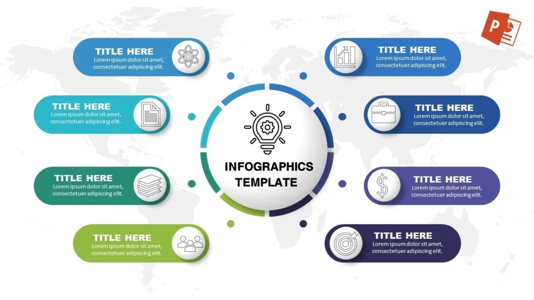 لوحة انفوجرافيك احترافية ثمانية خيارات لعرض الأفكار في المشاريع