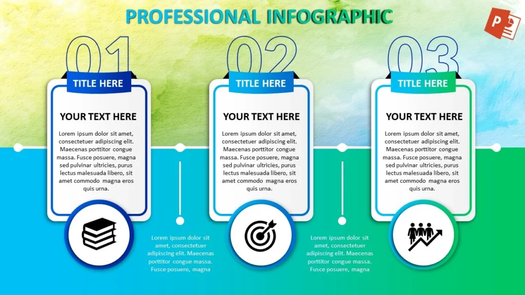 قالب انفوجرافيك احترافي ثلاثة خيارات في بوربوينت جاهز للكتابة والتعديل