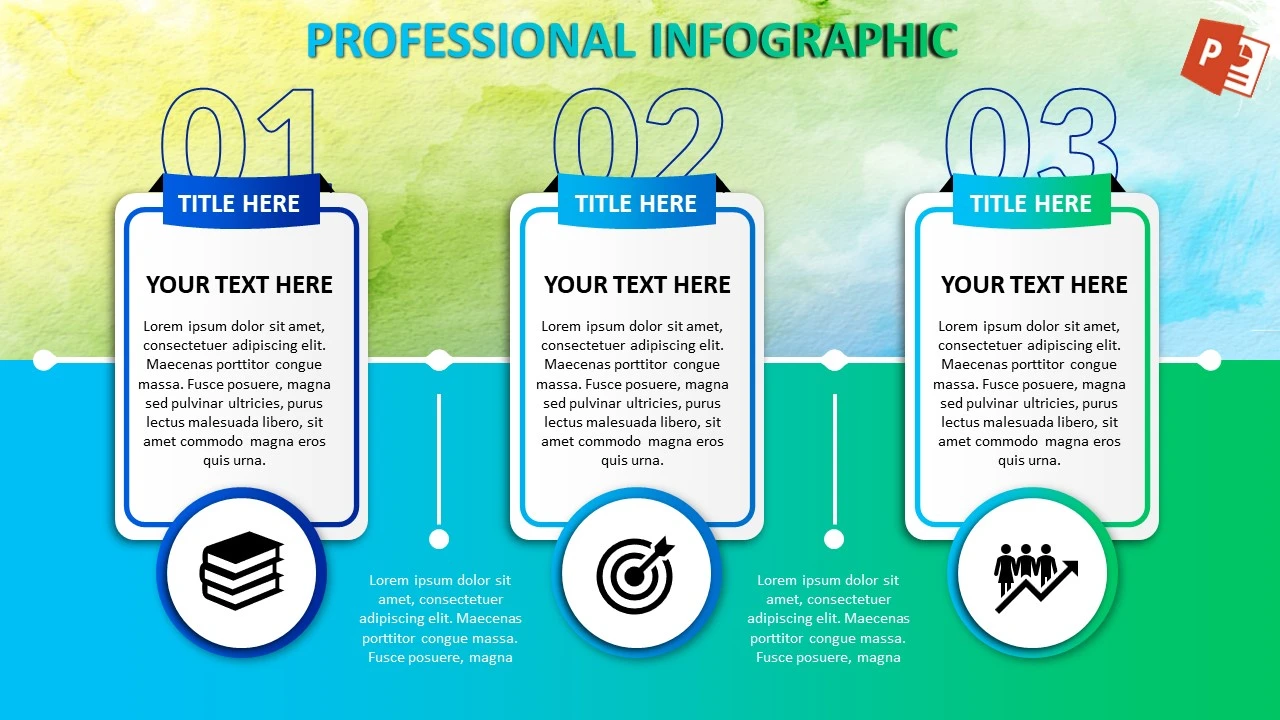 قالب انفوجرافيك احترافي ثلاثة خيارات في بوربوينت جاهز للكتابة والتعديل