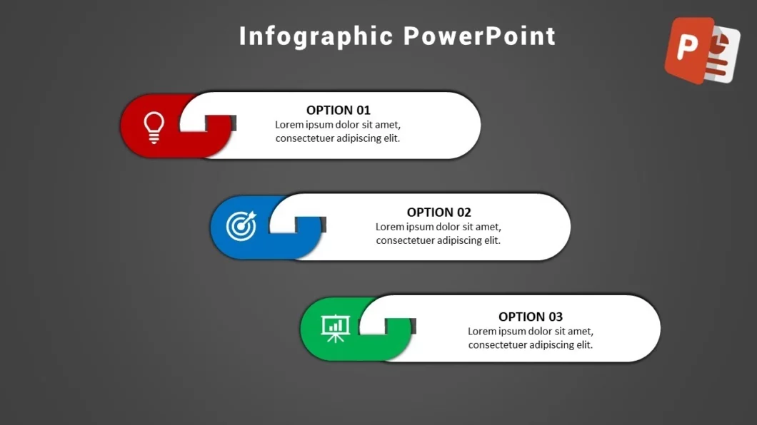 تصميم ثلاثة خيارات انفوجرافيك احترفية في برنامج بوربوينت