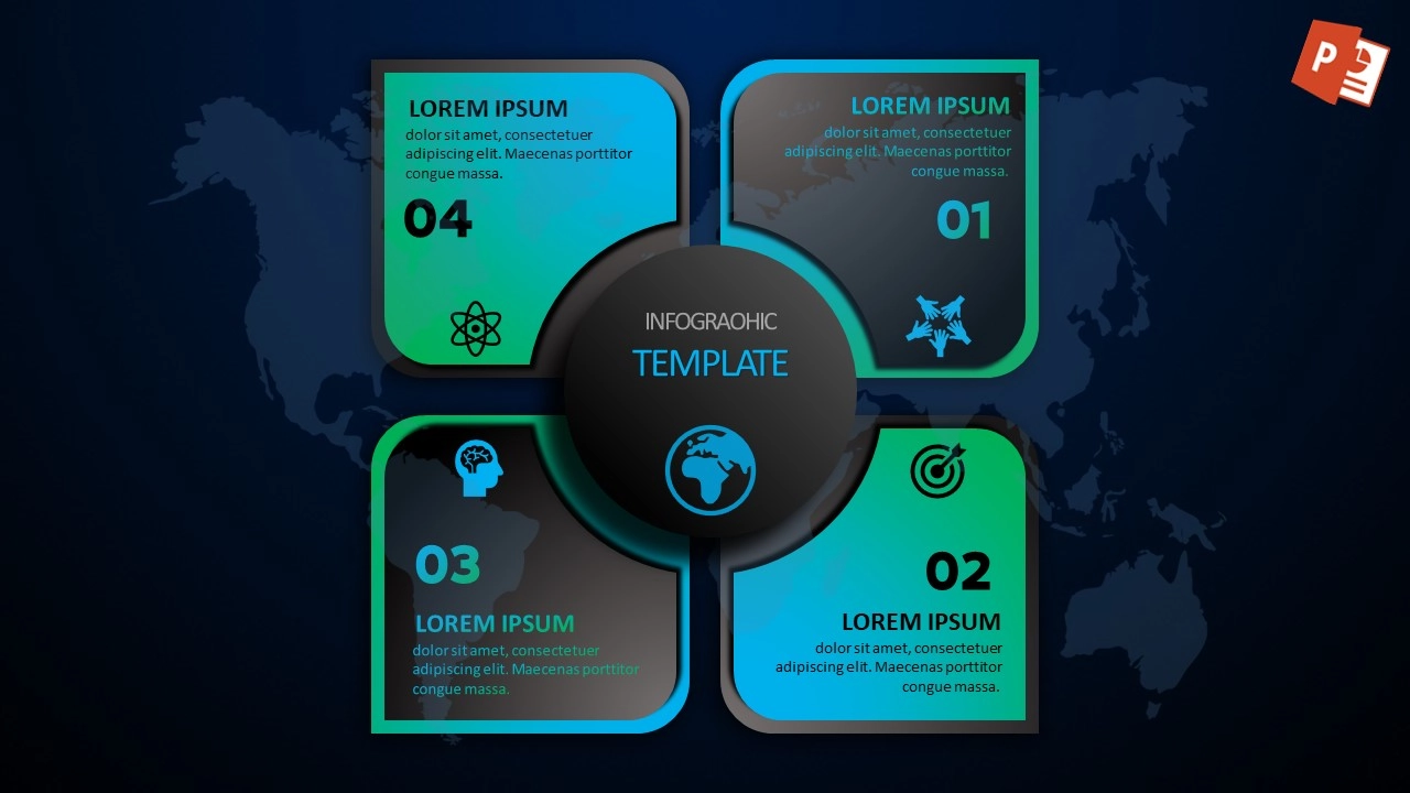 انفوجرافيك متميز أربعة خيارات في بوربوينت لعرض الأفكار في المشاريع