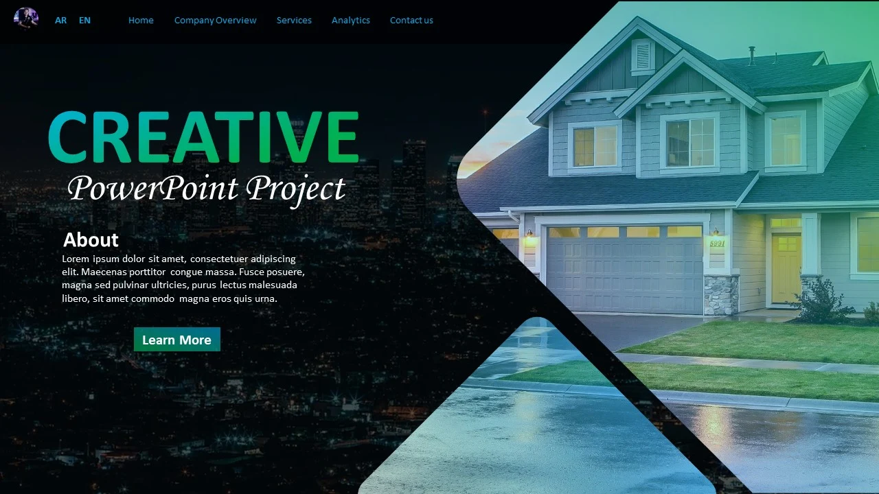 عرض بوربوينت احترافي لتصميم واجهة مشروع احترافية بارتباطات تشعبية